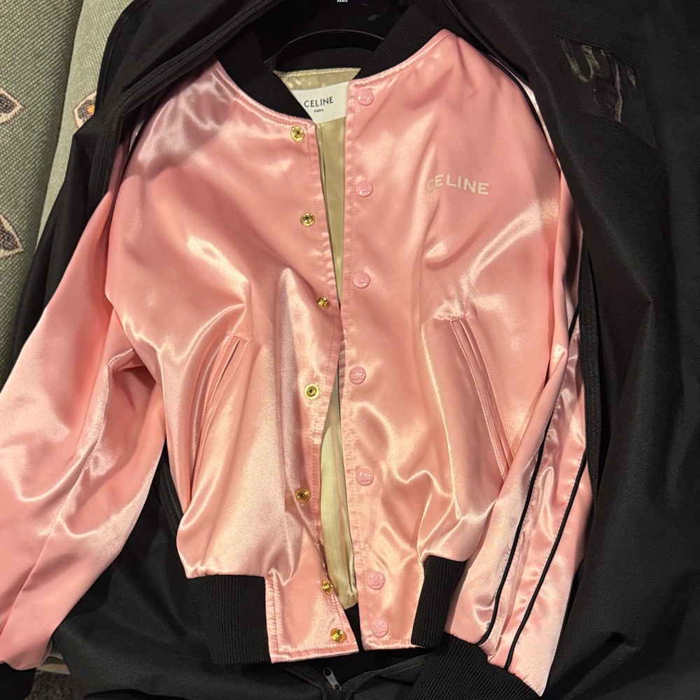Celine Blush Satin Bomber Jacket - Picture 2 of 6